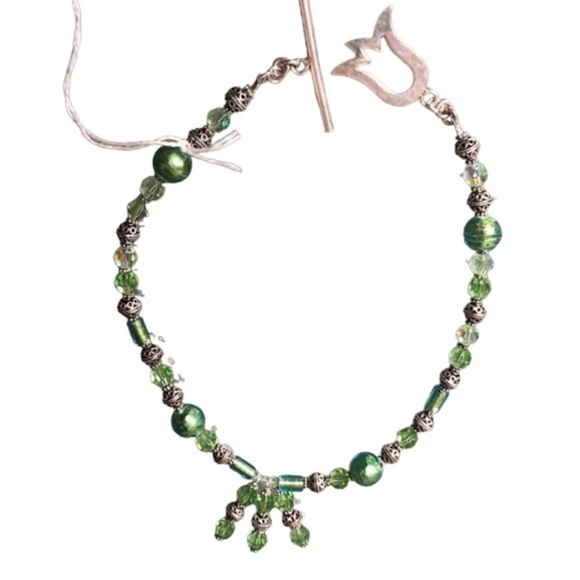Sterling Silver 925 Green crystals Murano glass NWT necklace  w/ easy clasp - Picture 10 of 10